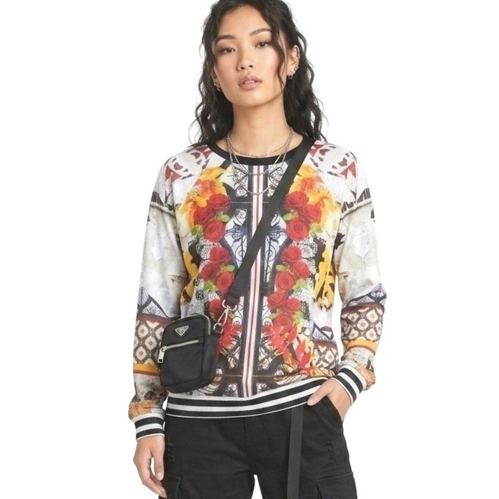 Clover Canyon Floral Architectural Print Sheer Back Top Multi Color Mixed | S